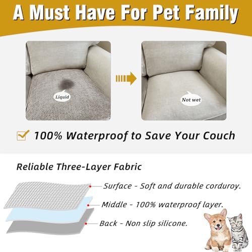 Couch Arm Covers, Sofa Arm Covers, Waterproof Armrest Cover for Sofa, Armchair, Loveseat, Non-Slip Recliner Arm Cover, Headrest Cover, Arm Chair Covers Set of 2 (Latte, 24"×20")