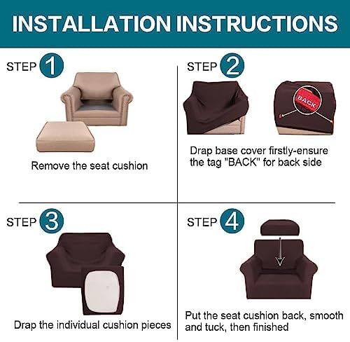 Turquoize 2 Piece Chair Covers Chair Slipcovers for Living Room Armchair Couch Cover Chair Sofa Cover with Individual Cushion Covers Furniture Cover for Chairs Feature Jacquard Fabric (Chair, Brown)