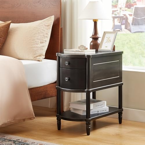 ONBRILL Pre-Assembled Narrow End Table with Charging Station, Black
