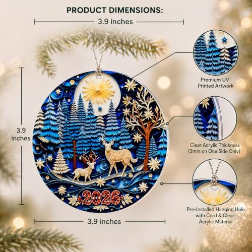 Deer Christmas Ornament 2026, Woodland Ornaments for Christmas Tree, Woodland Forest Animal Christmas Decor with Rustic Wildlife Scene, Nature Inspired Holiday Decoration for Family and Friends