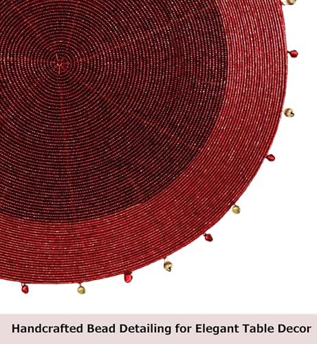 COTTON CRAFT Glitz Handmade Beaded Charger Placemat - 4 Pack Red with Bells
