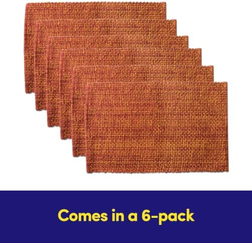 Sweet Home Collection 100% Cotton Placemats for Dining Room Rectangle Two Tone Woven Fabric 13" x 19" Soft Durable Table Mat Set, Set of 6, Rust