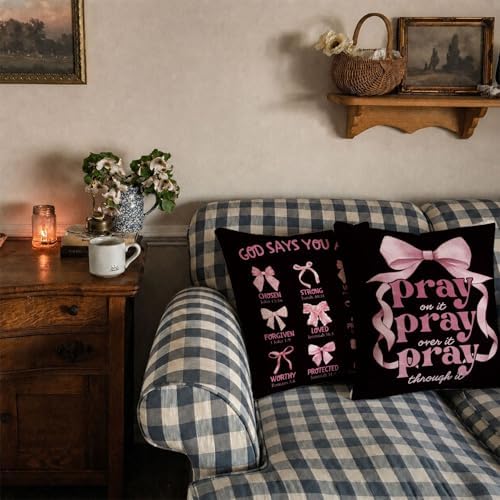 Black and Pink Room Decor Pillow Cover 18x18 Set of 2