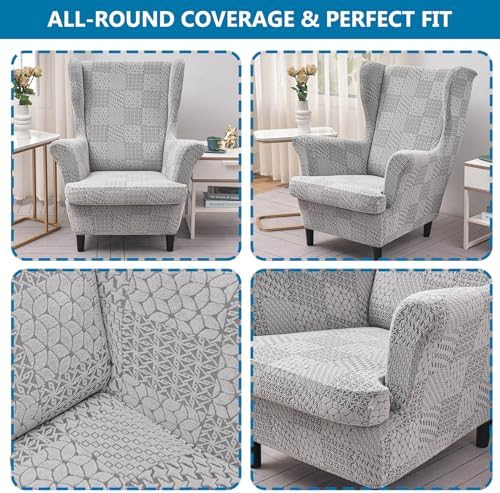 HZDHCLH Wingback Chair Slipcovers 2 Piece,Stretch Spandex Wingback Chair Covers for Living Room Armchair,Washalbe Sofa Slipovers