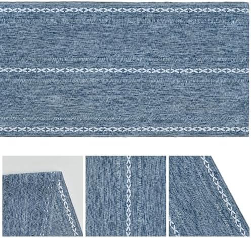 Artoid Mode Blue Rustic Cotton Linen Table Runner 13x36 Inch