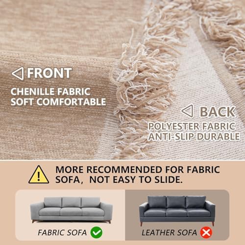 MEETSKY Couch Cover L Shape Sofa Cover for 3 Cushion Couch, Cover Protector Sofa Throw Cover for Couches Washable Soft Chenille Blend Modern Decorative for Living Room, 71" x 134", Khaki