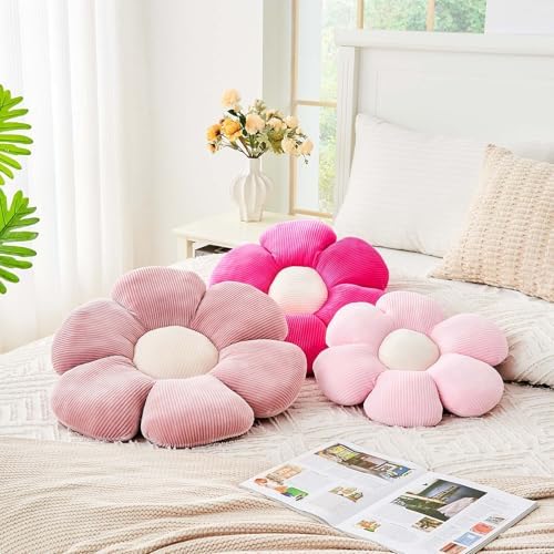 Kcvvcr Hot Pink Flower Pillow, 19.6" Cute Flower Shaped Floor Pillow, Aesthetic Floral Plush Daisy Decorative Throw Pillows for Bed Sofa Couch