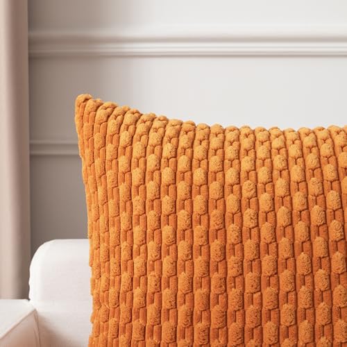 Kevin Textile Soft Corduroy 18x18 Inch Pillow Covers 2 Pack, Orange Yellow