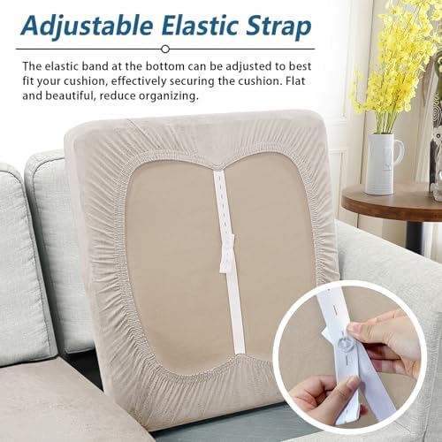 Couch Cushion Covers Leather Look Sofa Covers for 3 Cushion Couch Individual Seat Cushion Covers Stretch Slipcovers Sets Furniture Protector, Pets Friendly(3PCS Sofa Cushion Covers, Cream)