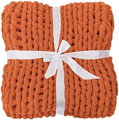 Bigacogo Chunky Knit Throw Blanket for Couch, 40x40 inches, Terracotta