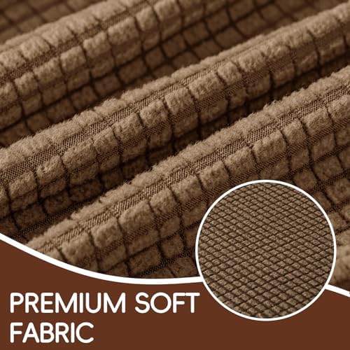 3 Pieces Stretch Sofa Covers for 2 Cushion Couch Loveseat Cover Decorative Slipcovers Non Slip Washable Furniture Protector with Individual Seat Cushion for Pets,(Medium, Coffee)