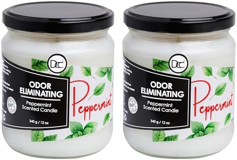 Peppermint Two Pack Odor Eliminating Highly Fragranced Candle - Eliminates 95% of Pet, Smoke, Food, and Other Smells Quickly - Up to 80 Hour Burn time - 12 Ounce Premium Soy Blend
