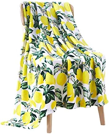 Soft Fleece Throw Blanket, Bohemian Boho Elegant Lemons and Leaves, 50x60