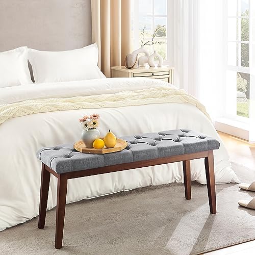 kinmars Tufted Entryway Bench for Bedroom End of Bed, 42.5", Grey