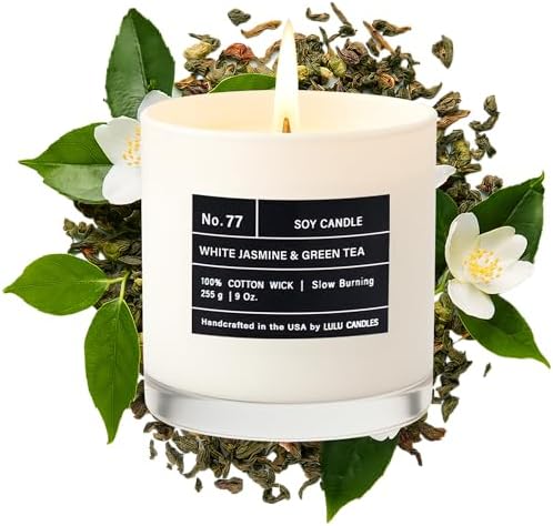 Lulu Candles White Jasmine & Green Tea Scented Soy Blend Jar Candle, 9 Oz.
