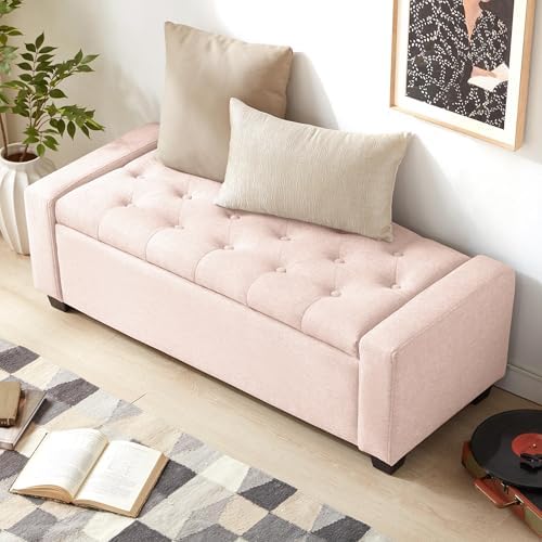 Huatean Home 48" Ottoman with Storage, Pink Storage Ottoman Bench