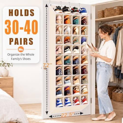 30-40 Pairs Over the Door Shoe Organizer, 10-Tier Door Shoes Rack