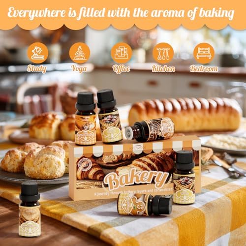 Bakery Essential Oils Gift Set, SNOWSEN Dessert Fragrance Oils for Diffuser for Home, Pumpkin Pie, Waffle, Coffee Cake, Chocolate Cupcake, Gingerbread, Snickerdoodle Aromatherapy Oils