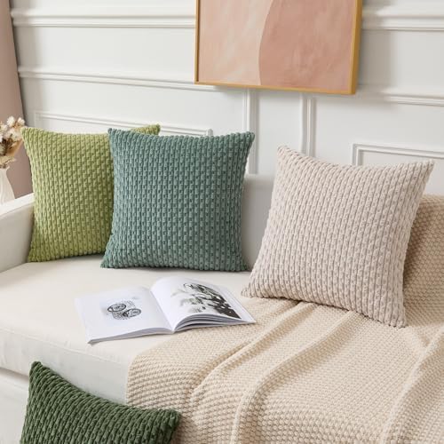 Kevin Textile Soft Corduroy 20x20 Inch Pillow Covers 2 Pack, Teal Green
