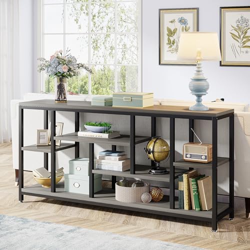 Tribesigns Console Sofa Table, 70.9 inch Extra Long Console Table Behind Couch with Storage Shelves, 3-Tier Modern Narrow Entryway Hallway Accent Table for Living Room, Grey