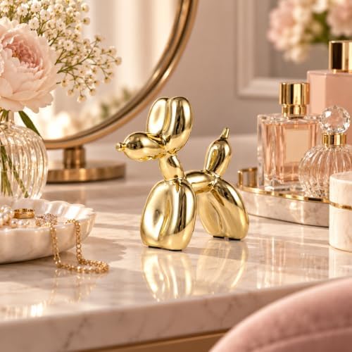 Gold Balloon Dog Decor,Gold Room Decors,Balloon Animal Preppy Room Shelf Decor,Cute Statue Home Decors,Bedroom Modern Sculpture Desk Decoration,Golden Decorations Figurines