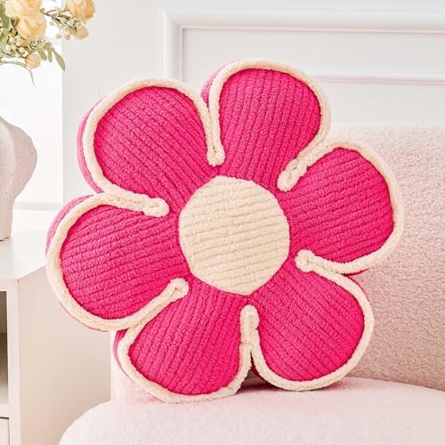 Kcvvcr Flower Pillow, Soft Flower Decorative Throw Pillow, Cute Daisy Flower Shaped Seating Floor Cushion Room Décor Plush Pillows for Sofa Couch Bed (13.7 Inch, Hot Pink)