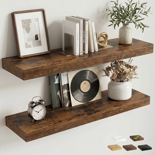 30 Inch Floating Shelves for Wall, 8"D Wood Storage Shelves, Brown Finish