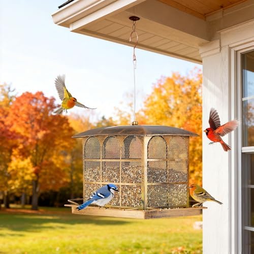 Large Bird Feeder, 9.5LB Seed Capacity Bird Feeders for Outdoors Hanging