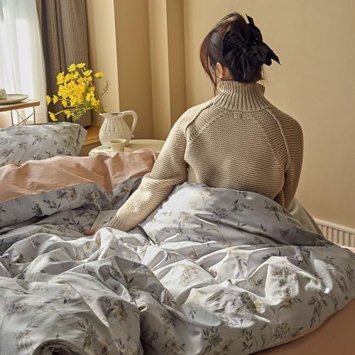 AOJIM Floral Print Duvet Cover Twin, 3-Piece Soft 100% Cotton Vintage Bedding Set - Colorful Floral & Butterfly Pattern Comforter Cover with Zipper Closure and 2 Matching Pillowcases for Room Decor