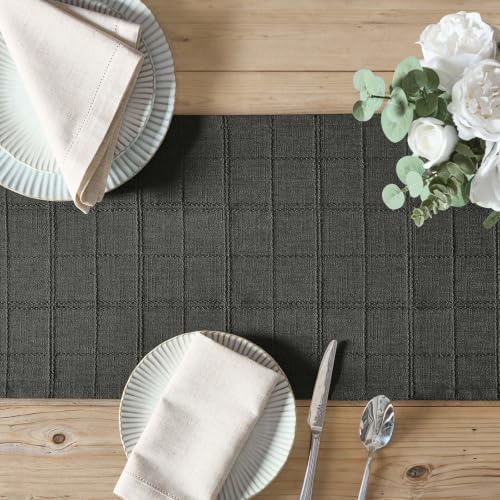 ZeeMart Linen Checked Farmhouse Table Runner, 13x48 Inches Charcoal