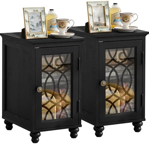 Joaxswe Narrow Side Table Set 2 with Glass Door Storage