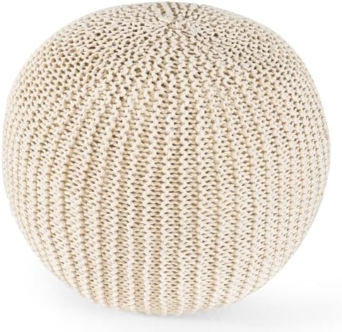Pouf Ottoman Stuffed Round Modern Foam Filled Foot Rest Poufs for Living Room Chair Decorative 20 X 14 Inches Boho Relax Stool for Wedding Christmas Party, Beige (Beige, 20inch)