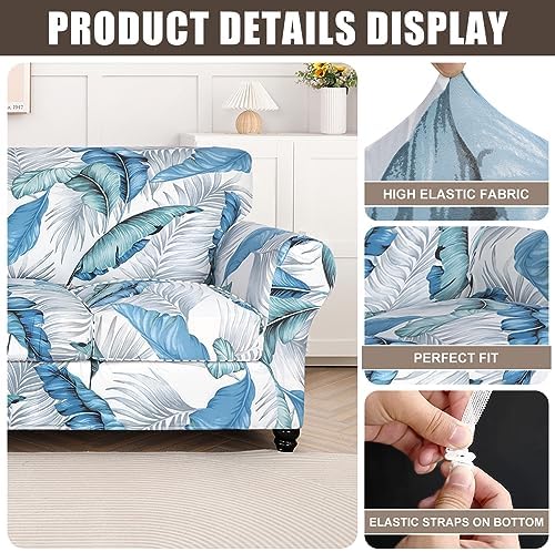 SearchI Stretch Sofa Cover Printed Couch Cover, Floral Pattern 4 Pieces Sofa Slipcover with 3 Separate Cushion Cover, Washable Furniture Protector for Living Room(Sofa, Summer Pattern)