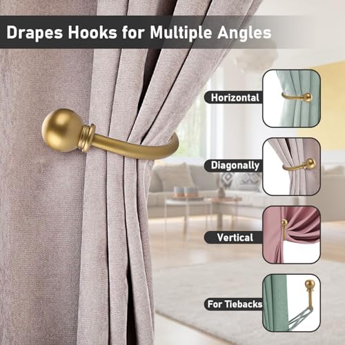 Sumnacon Curtain Holdbacks 2 Pcs Wall Mounted Curtain Tiebacks,Gold