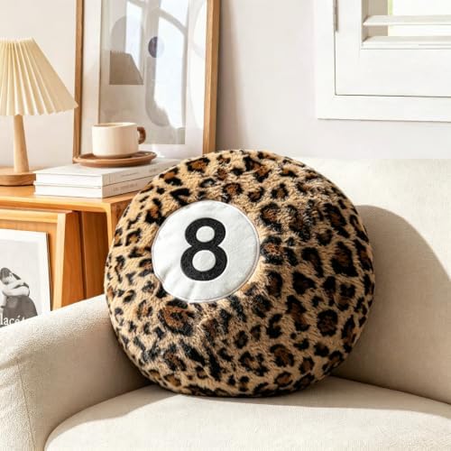 Cheetah 8 Ball Pillow 14 inch Leopard Print 8 Ball Throw Pillow Round Plush Decorative Cushion for Bed Couch Bedroom & Living Room