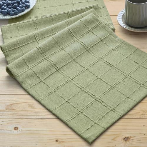 ZeeMart Linen Checked Farmhouse Table Runner, 13x36 Inches Sage Green
