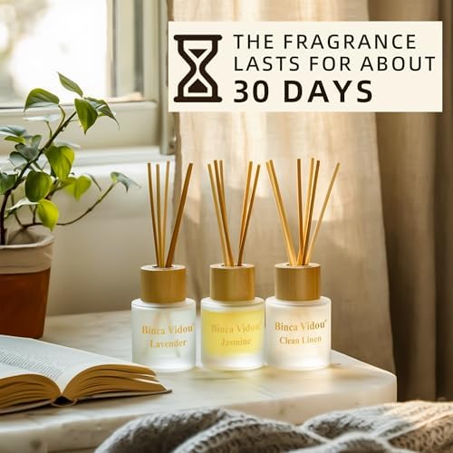 Reed Diffuser Set, Binca Vidou Lavender Linen Jasmine Natural Scent 1.69oz