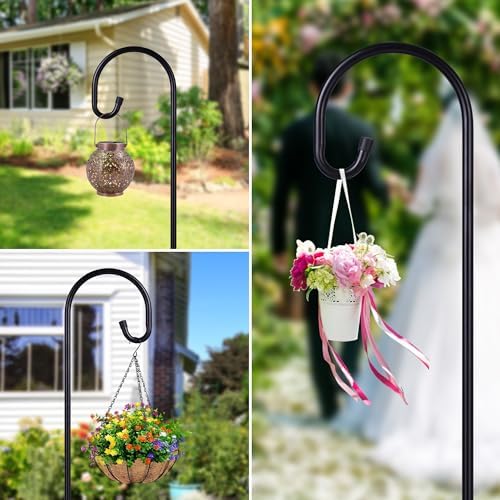 Ottsuls Bird Feeder Pole, 45 INCH Heavy Duty Shepherds Hooks for Outdoor with 5 Prong Base, Adjustable Stand Hanger for Garden Plant, Hummingbird Feeder, Lantern, Hanging Wedding Decor (2 Pack)