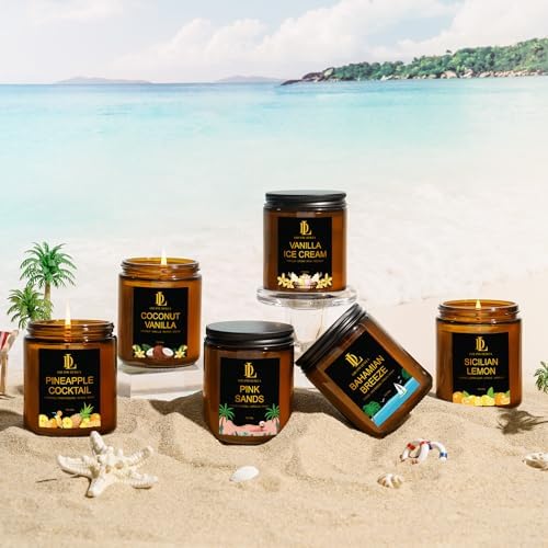 6 Pack Scented Candles Set, 42oz 300 Hour Long Lasting Candle, Soy Candles for Home Scented, Scents of Coconut Vanilla/Pineapple Cocktail/Sicilian Lemon/Pink Sands/Bahama Breeze/Vanilla Ice Cream