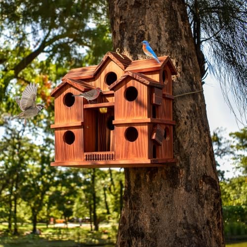 10-Room Bird House for Outside, Carbonized Wood Birdhouses for Outdoor