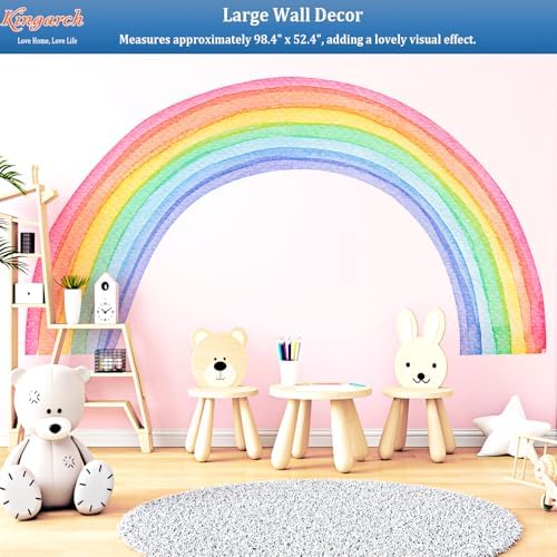 Large Watercolor Rainbow Wall Decals, Colorful Peel and Stick Vinyl Nursery Wall Decor, Removable Home Room Wall Decor Murals Stickers for Kids Girls Toddler Bedroom Living Room Playroom