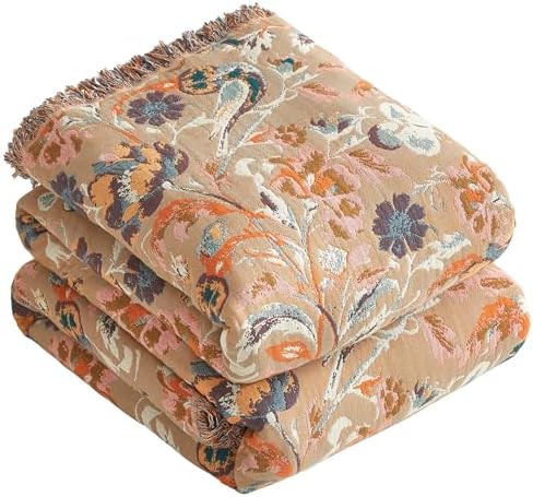 Boho Throw Blanket for Bed 90”x98”, 100% Cotton Blanket for Couch Sofa