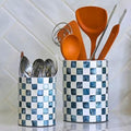 Chi An Home 7.4" + 5.8" Capiz Shell Mosaic Navy Blue Utensil Holders Set 2