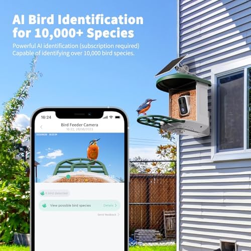 HARYMOR Smart Bird Feeder with Camera - AI Identify Birds Species, Solar Powered Bird House with Cam, 2L Large Capacity, 2K HD Video Live Stream, Instant Arrival Alerts - Green