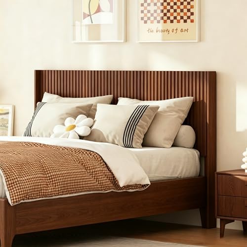 COCO DESIGN Queen Size Fluted Headboard Only, 64" Walnut Wall Mount