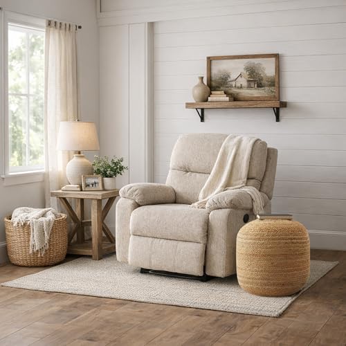 Casafield Hand-Braided Jute Pouf Ottoman Footrest, 18" W x 18" D x 18" H - Round, Natural Woven Boho Floor Cushion, Home Decor for Living Room