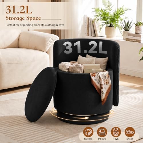 Velvet Vanity Chair with Storage 360° Swivel Accent Stool FootRest