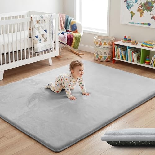 1.5" Thick Baby Play Mat for Floor 50x50 Soft Foam Mats, Light Grey