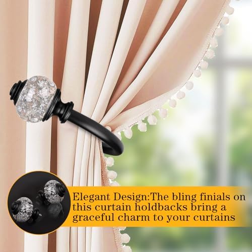 USFOOK Black Curtain Holdbacks, Decorative Drapery Tiebacks, 2 Pack/1 Pair