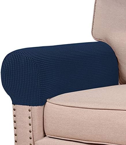 Turquoize Stretch Armrest Covers for Chairs and Sofas Couch Arm Covers for Sofa Spandex Jacquard Armrest Cover Anti-Slip Furniture Protector Washable Armchair Slipcovers for Recliner Set of 4, Navy